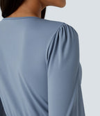 V Neck Long Sleeve Tulip Hem Midi Dress