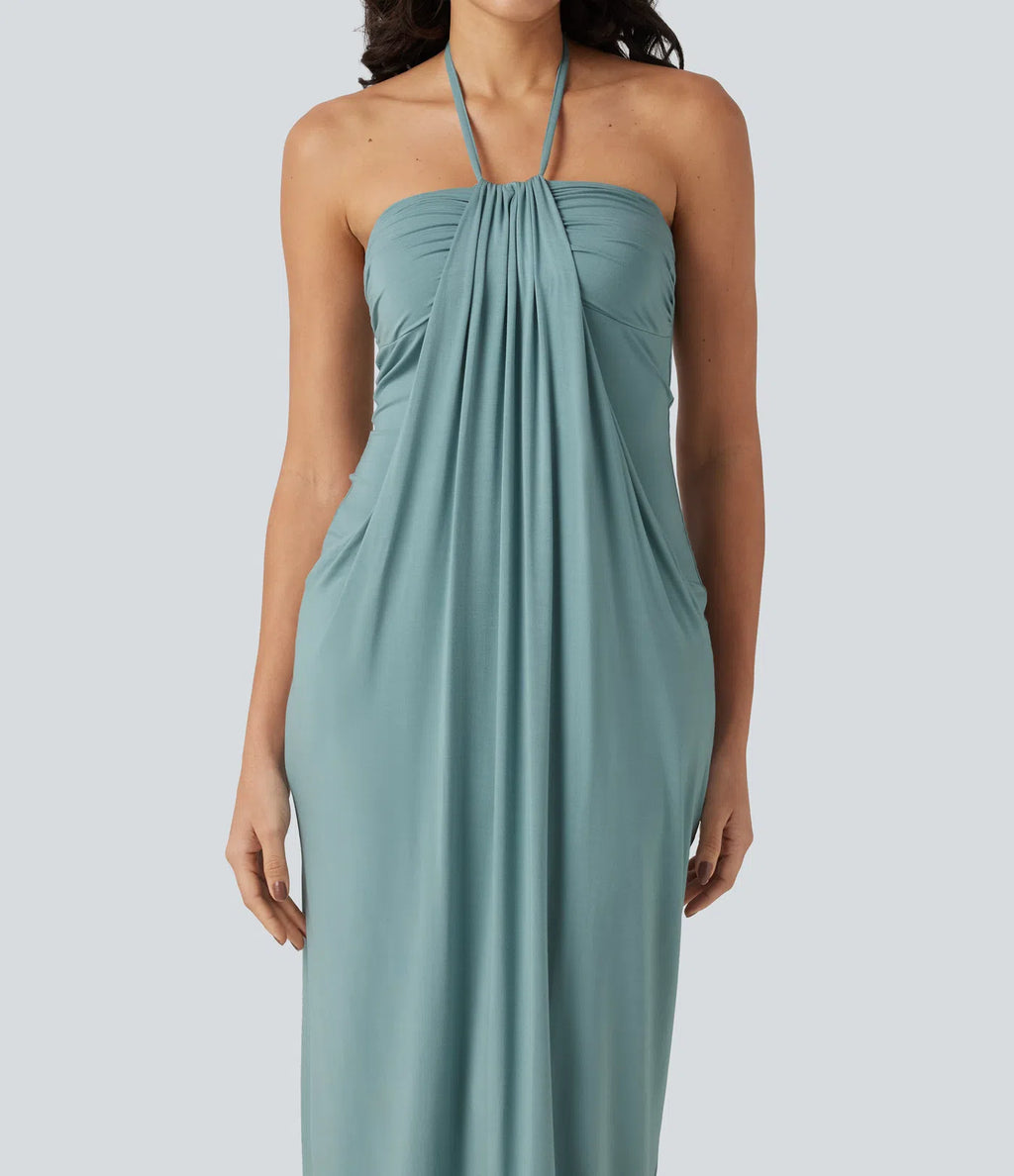 Halter Tie Back Maxi Dress with Pockets