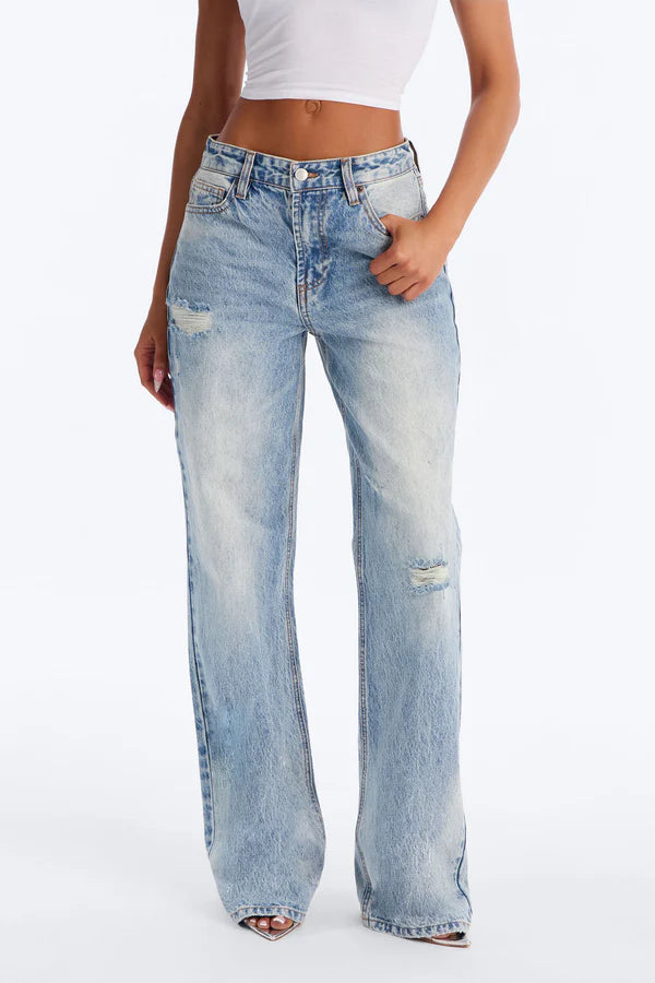 Feeling A Way Ripped Straight Leg Jeans