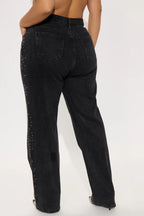 Always Shining Stretch Embellished Straight Leg Jeans - Black Wash