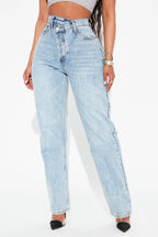 Crossover Straight Leg Jeans - Light Blue Wash