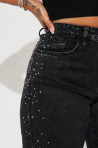 Always Shining Stretch Embellished Straight Leg Jeans - Black Wash