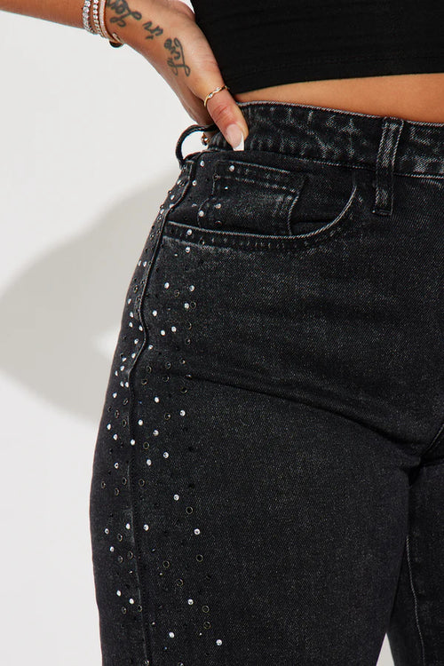 Always Shining Stretch Embellished Straight Leg Jeans - Black Wash