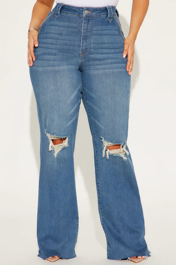 Tall Doubling Down Ripped Flare Jeans - Medium Wash