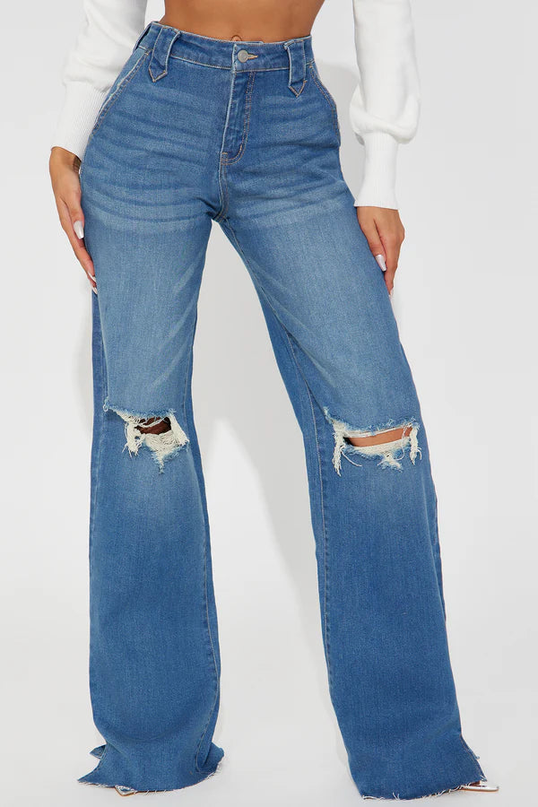 Tall Sticking Around Ripped Straight Leg Jeans - Medium Wash