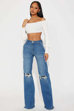 Tall Sticking Around Ripped Straight Leg Jeans - Medium Wash
