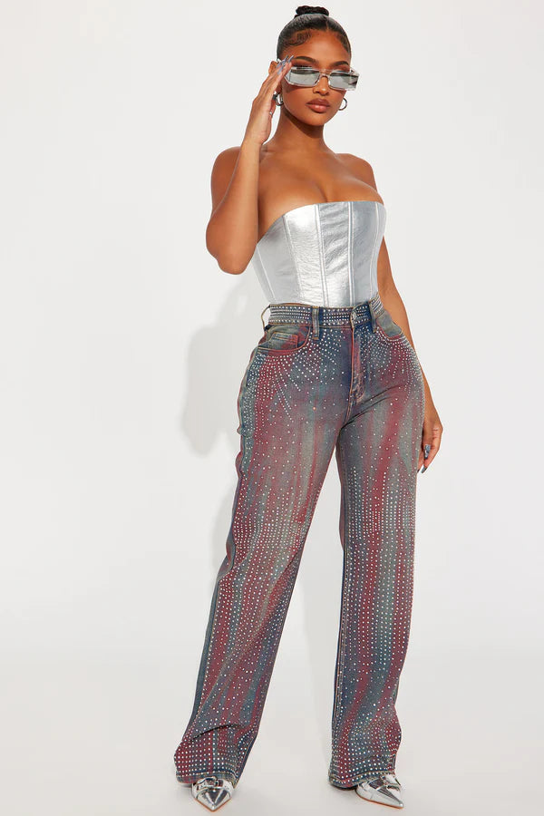 Daydreaming Embellished Straight Leg Jeans - Medium Wash