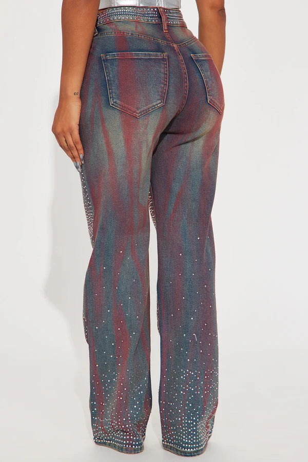 Daydreaming Embellished Straight Leg Jeans - Medium Wash