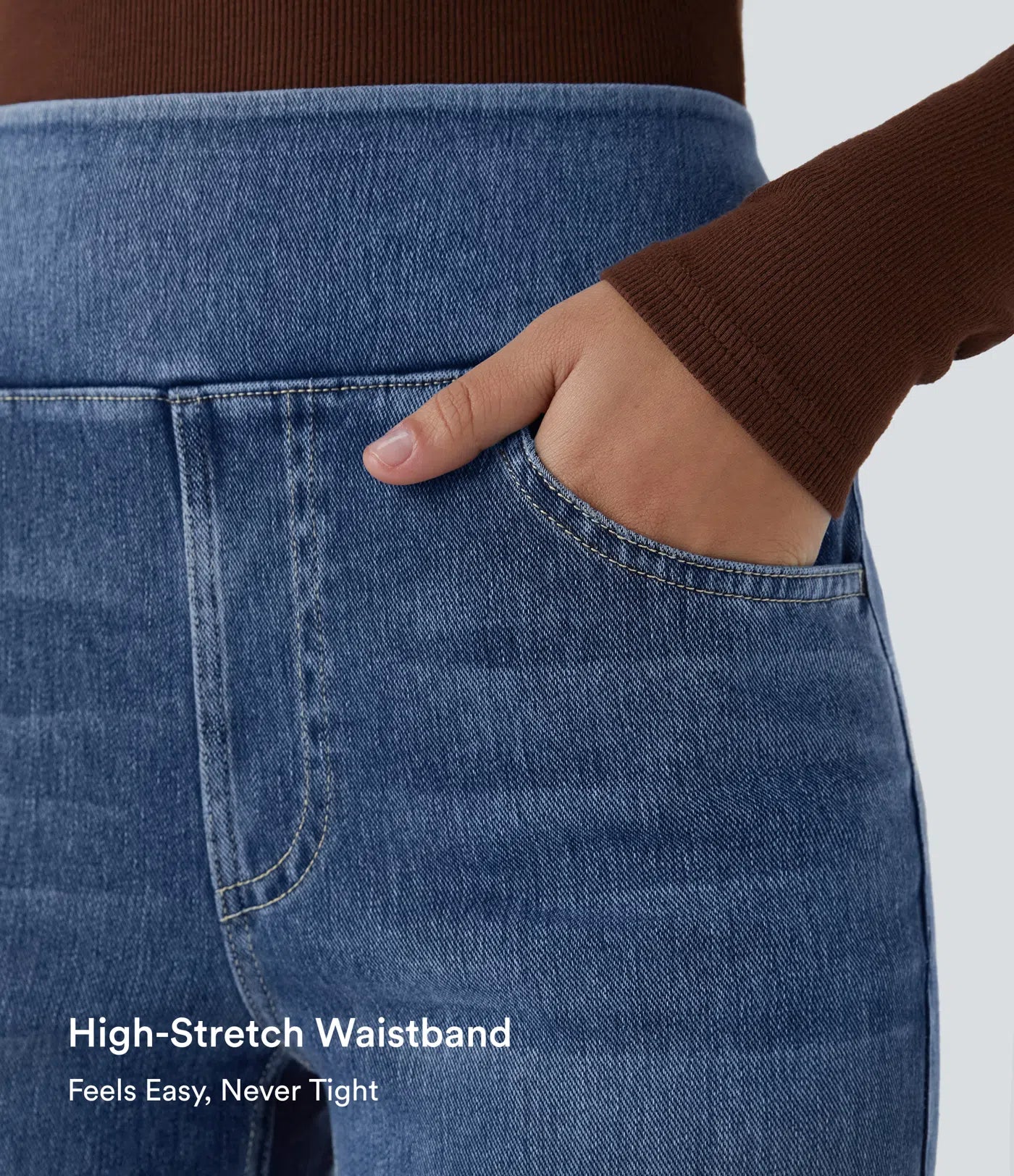 High Waisted Pockets Washed Casual Bootcut Jeans