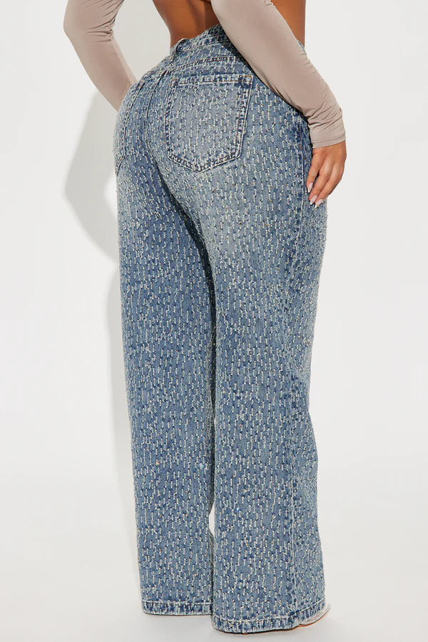 Turning The Page Embellished Wide Leg Jeans - Medium Wash