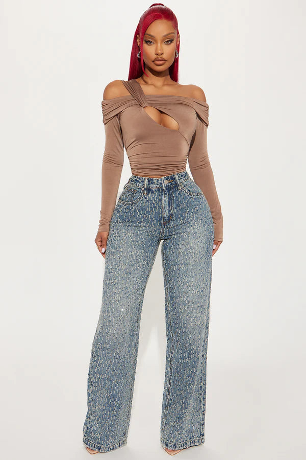 Turning The Page Embellished Wide Leg Jeans - Medium Wash