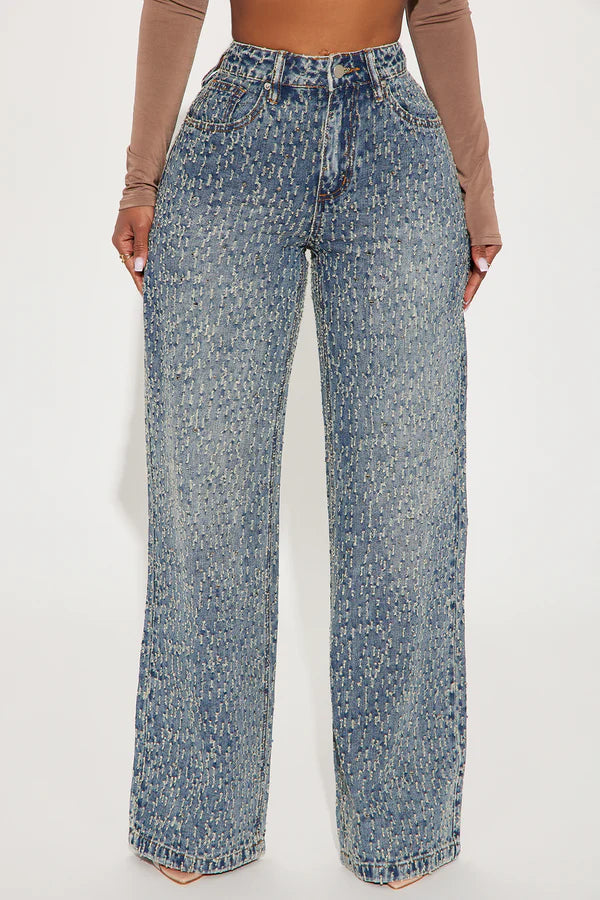 Turning The Page Embellished Wide Leg Jeans - Medium Wash