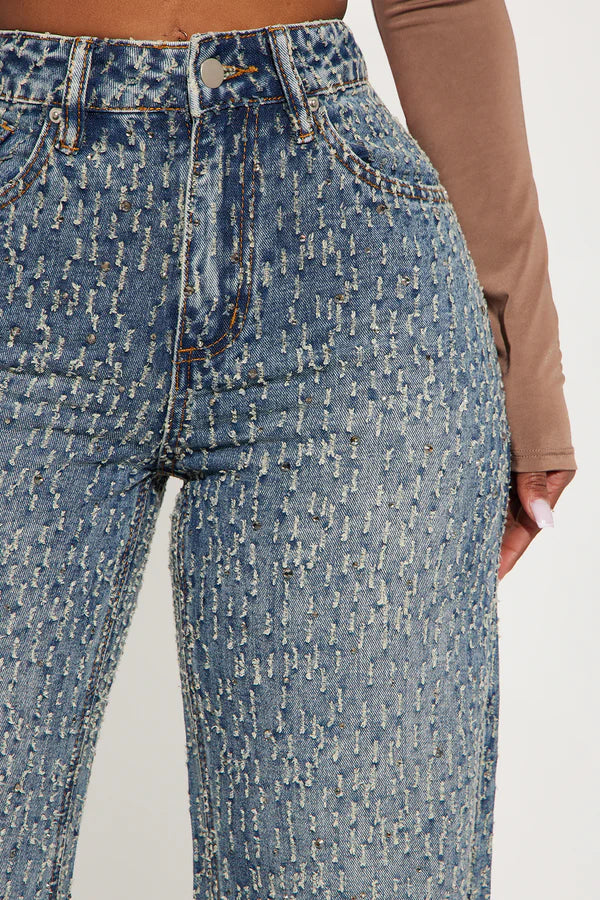 Turning The Page Embellished Wide Leg Jeans - Medium Wash
