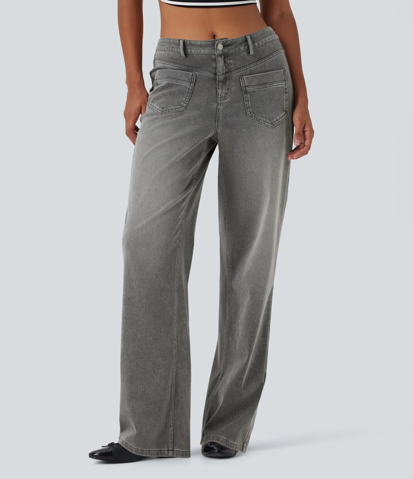 Mid Rise Straight Leg Casual Jeans with Pockets