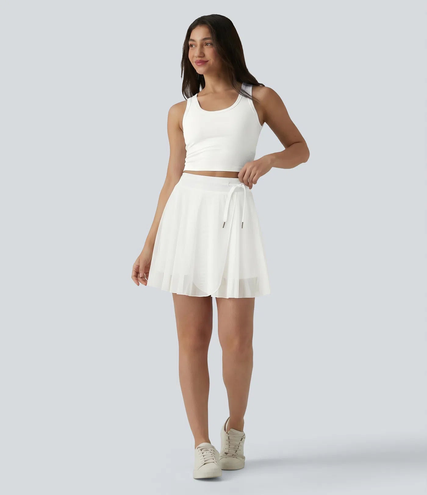High Waisted Drawstring Contrast Mesh 2-in-1 Pocket