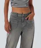 Mid Rise Straight Leg Casual Jeans with Pockets