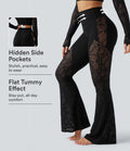 High Waisted Tummy Control Contrast Lace Yoga Flare Leggings with Pocket