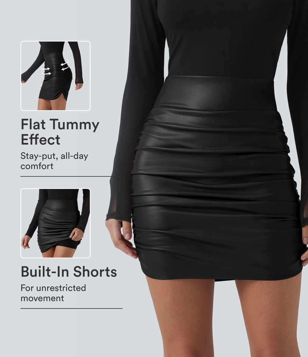 High Waisted Tummy Control Ruched Curved Hem 2-in-1 Fleece