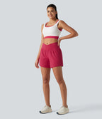 Airy Crossover High Waisted 2-in-1 Cool Touch Yoga Shorts 5'' with Pockets