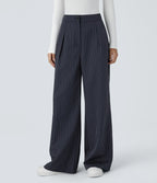 High Waisted Zipper Pocket Wide Leg Baggy Striped Work Pants