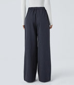 High Waisted Zipper Pocket Wide Leg Baggy Striped Work Pants