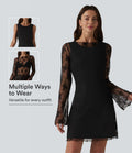 Round Neck Flounce Sleeve 2-piece Lace Party Dress