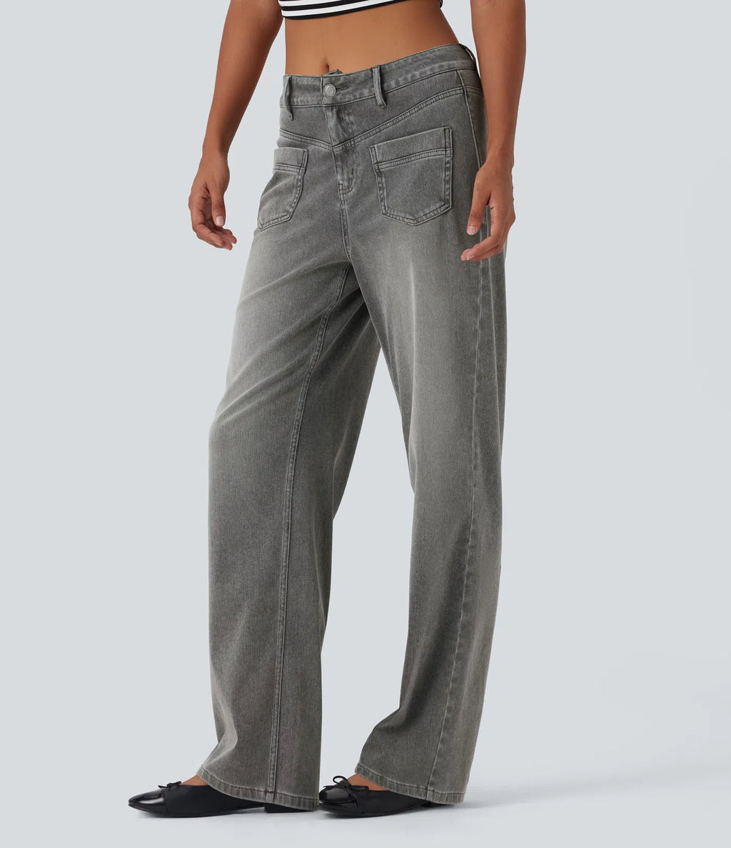 Mid Rise Straight Leg Casual Jeans with Pockets