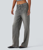 Mid Rise Straight Leg Casual Jeans with Pockets