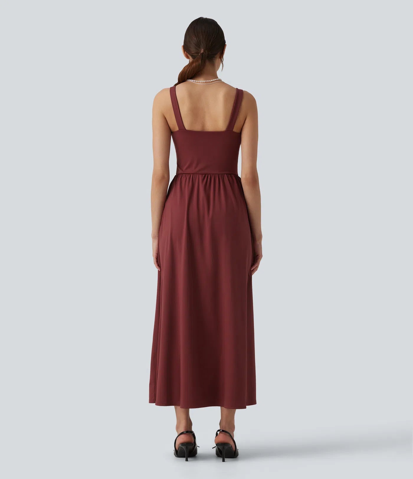 Airy V-neck Twisted Sleeveless Split Midi Non-Removable