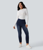 High Waisted Tummy Control Butt Lifting Denim Casual Leggings with Pockets