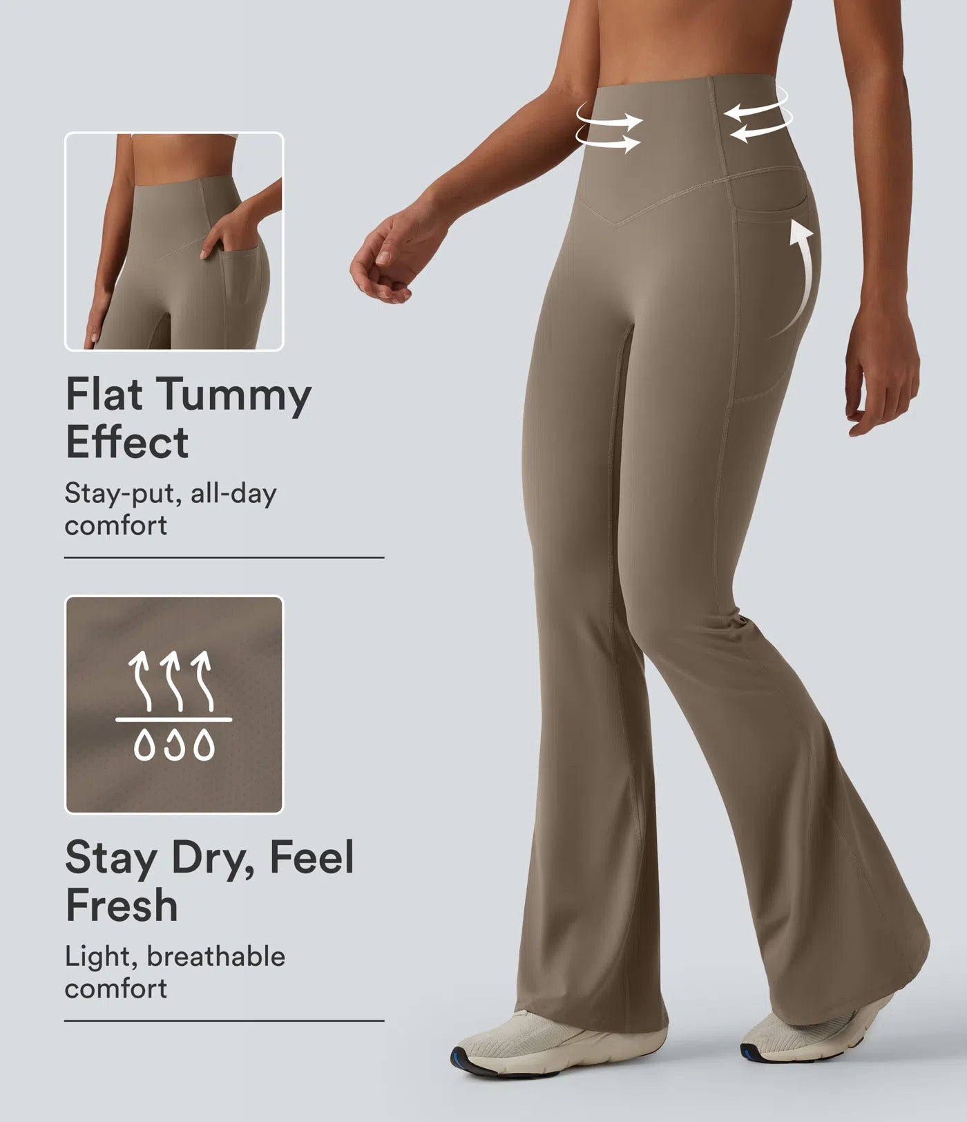 High Waisted Tummy Control Flare Yoga Leggings with Pockets