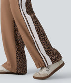 Stripes Contrast Leopard Casual Baggy Pants with Pockets