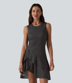 Sleeveless Layered Ruffle Hem Polka Dot Mini Casual Dress