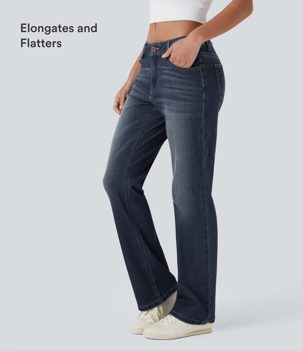 Low Rise Zipper Pockets Washed Casual Bootcut Jeans