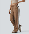 Stripes Contrast Leopard Casual Baggy Pants with Pockets