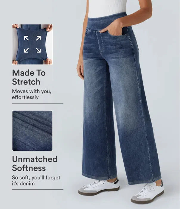 High Waisted Pockets Baggy Wide Leg Washed Casual Jeans