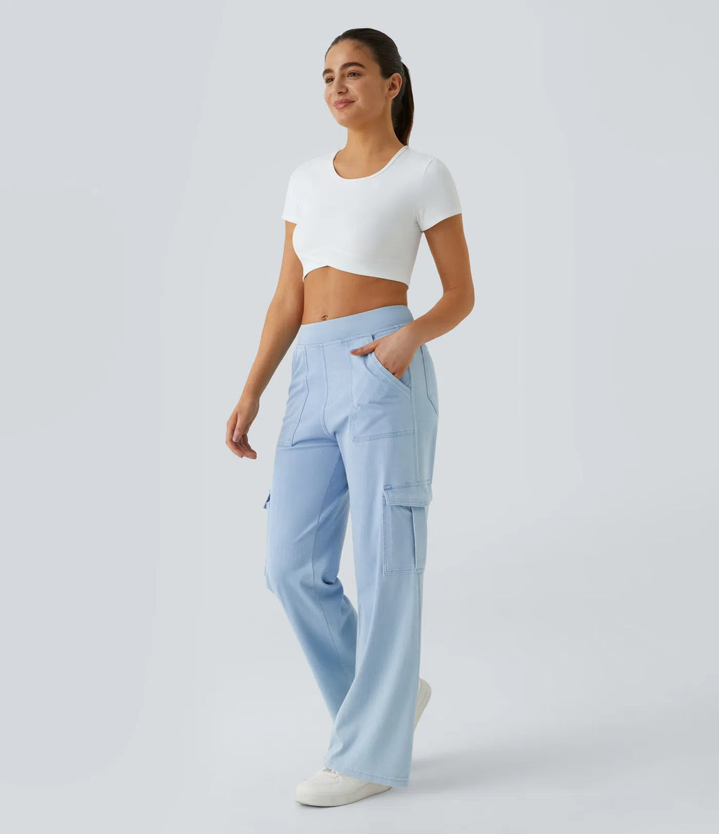 Mid Rise Pockets Straight Leg Casual Cargo Jeans