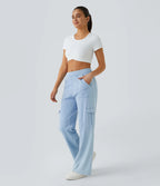 Mid Rise Pockets Straight Leg Casual Cargo Jeans