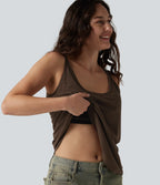 U-Neck Built-in Bra Loose Fit Casual Tank Top
