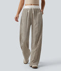 Mid Rise Drawstring Wide Leg Baggy Plaid Casual Pants with Pockets
