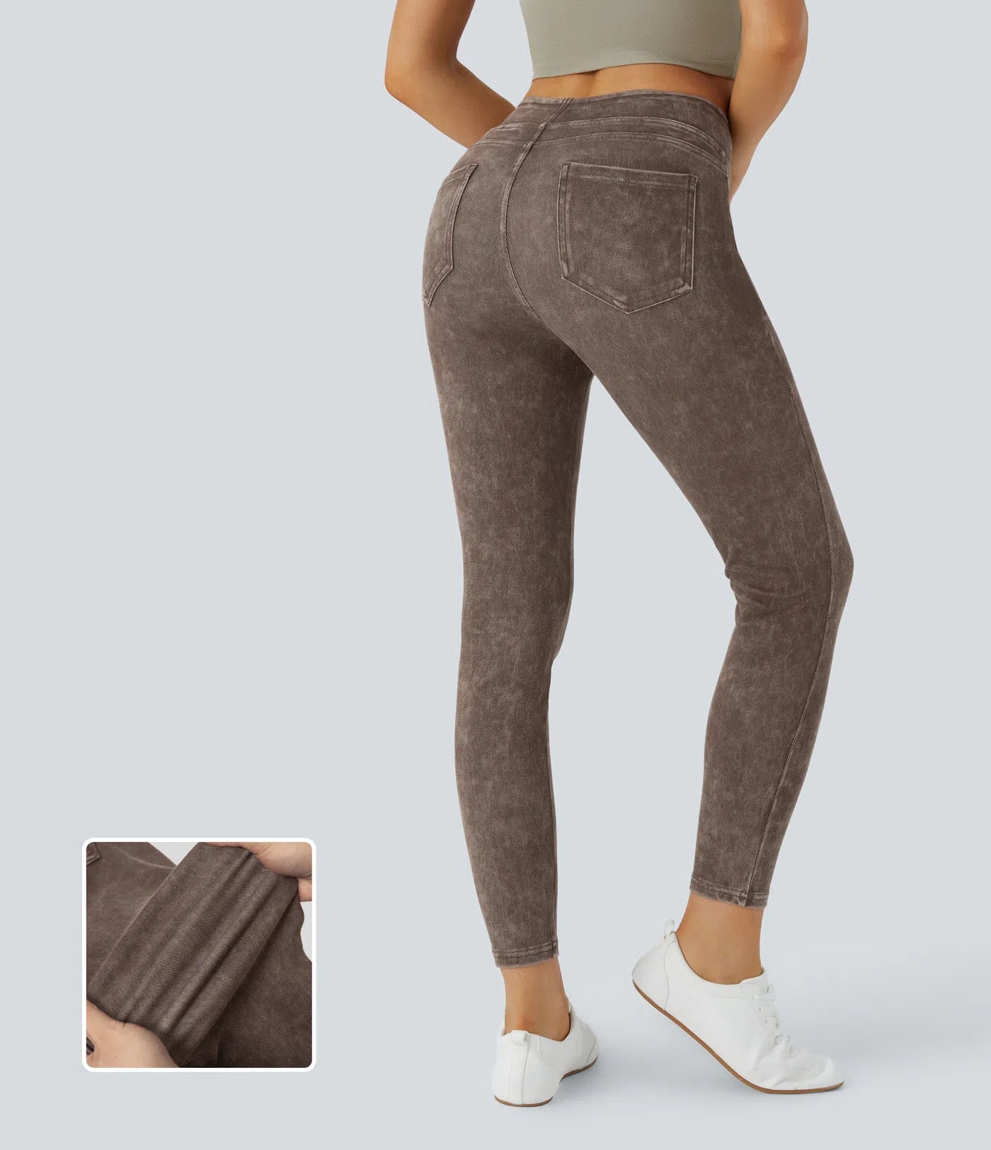 High Waisted Pocket Colorful Denim Casual Leggings