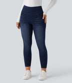 High Waisted Tummy Control Butt Lifting Denim Casual Leggings with Pockets
