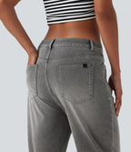 Mid Rise Straight Leg Casual Jeans with Pockets