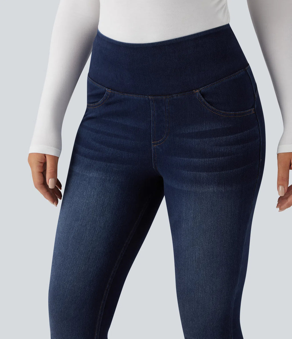 High Waisted Tummy Control Butt Lifting Denim Casual Leggings with Pockets