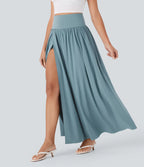 High Waisted Tummy Control 2-in-1 Flowy Quick Dry Maxi Skirt