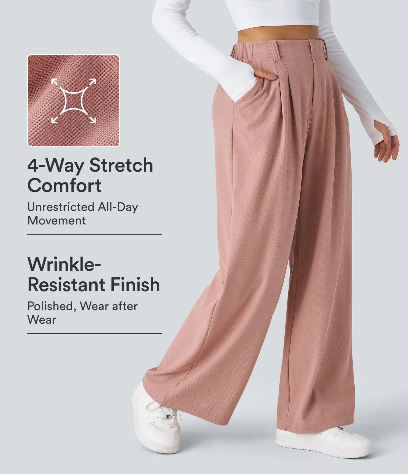 High Waisted Pocket Wide Leg Waffle Work Pants