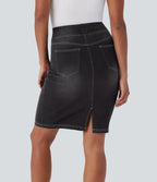 High Waisted Pockets Washed Denim Casual Skirt