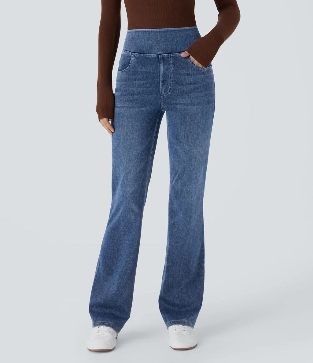High Waisted Pockets Washed Casual Bootcut Jeans