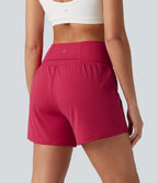 Airy Crossover High Waisted 2-in-1 Cool Touch Yoga Shorts 5'' with Pockets