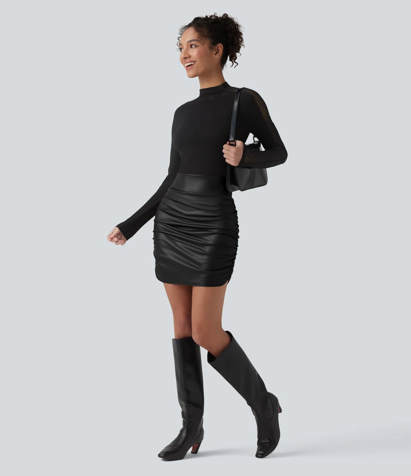 High Waisted Tummy Control Ruched Curved Hem 2-in-1 Fleece
